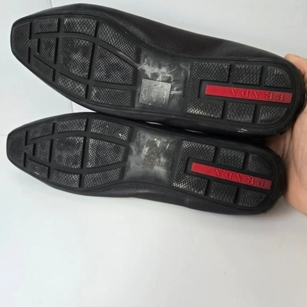 Prada Black Leather Women's‎ Loafers Style #4099 Size 38.5